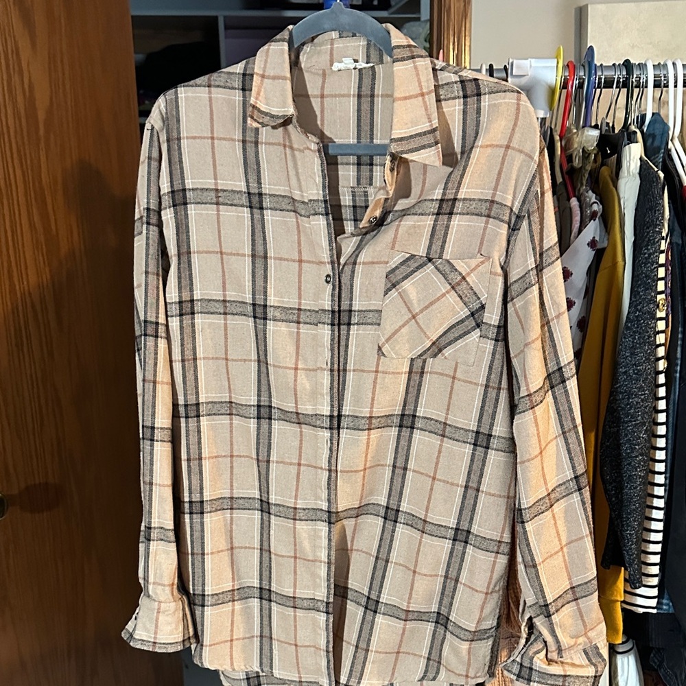 LA MIEL Beige and Black Plaid flannel Shirt